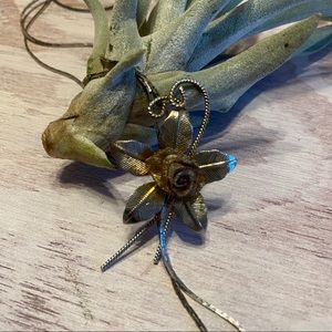 Rare Vintage Bolo Flower with Rose Center Necklace